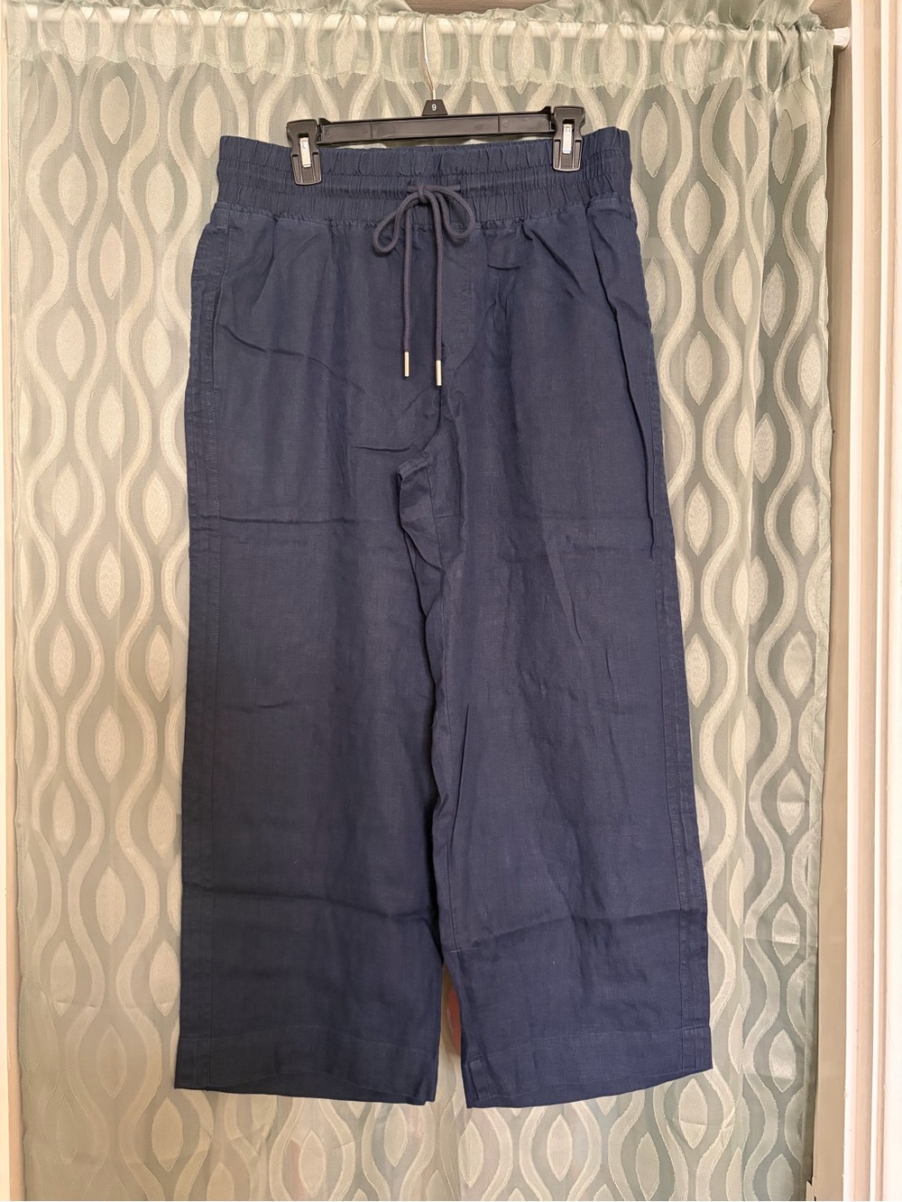 Quince Wide-Leg Drawstring Linen Jumpsuit Pants — Navy